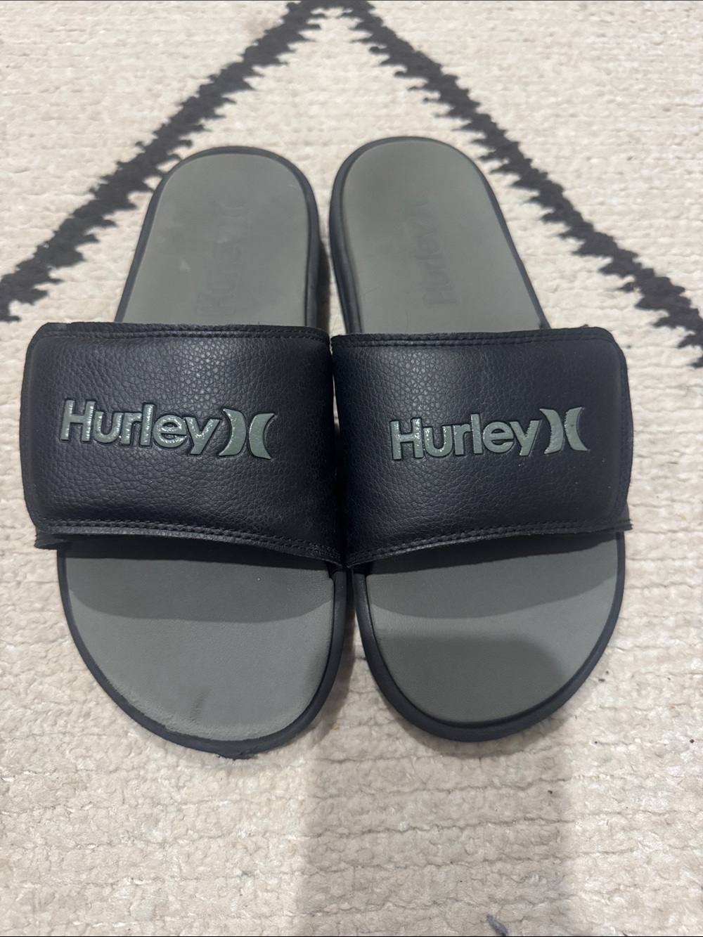 Hurley mens Black and Gray Slide Sandals with Logo Strap